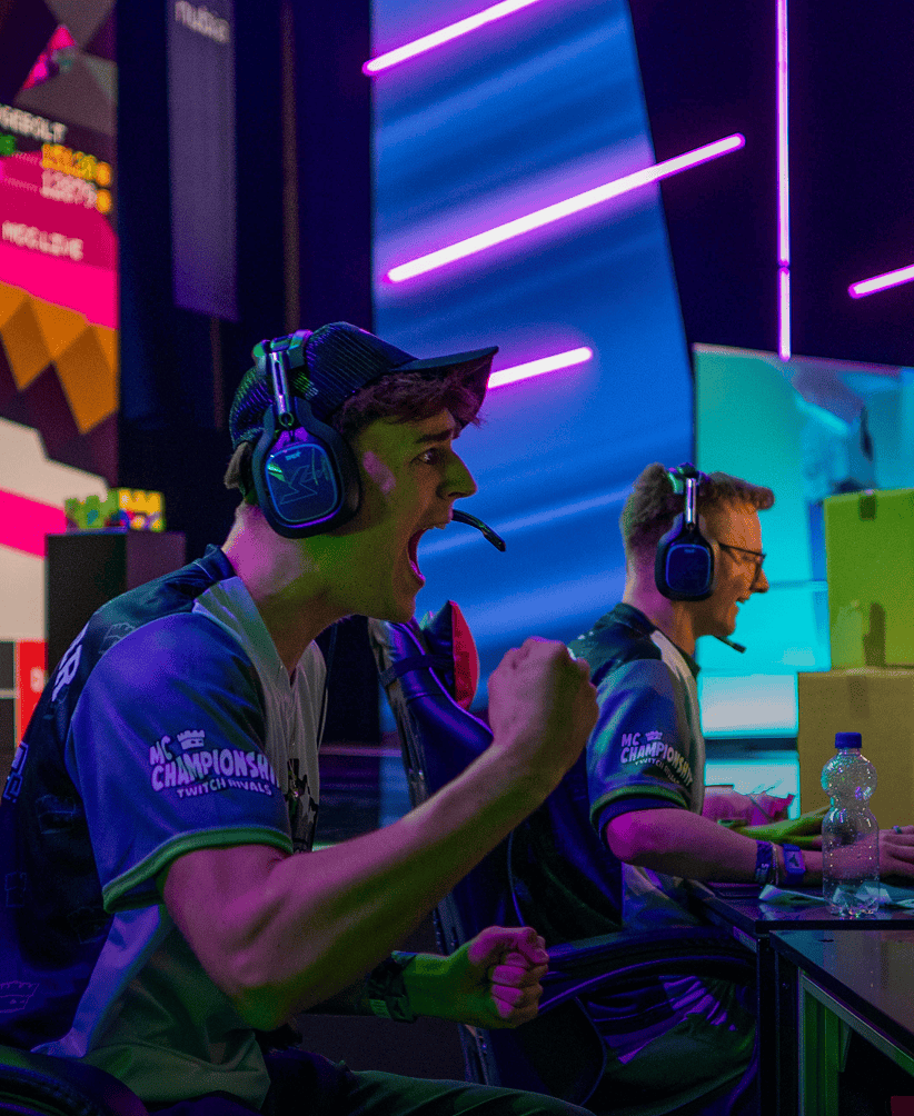 Streamers competing on stage at the Twitch Rivals Arena